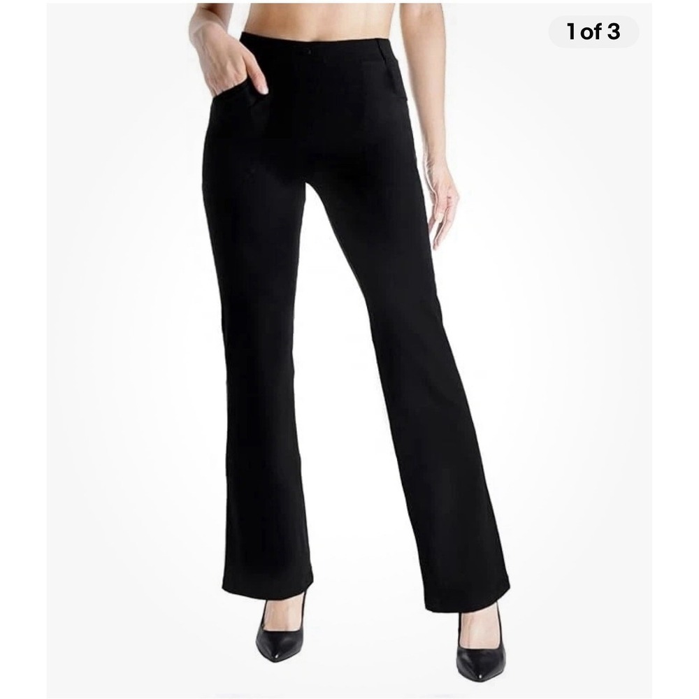 Yogipace Womens Dress Yoga Pants Black Stretchy Large Pocket button Pull On 395